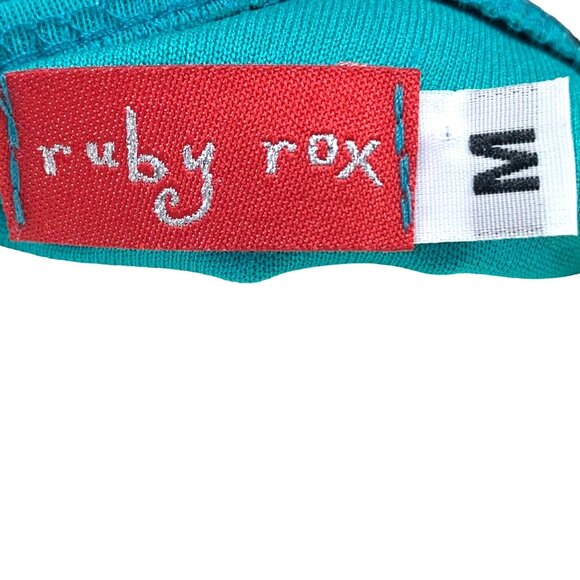 Teal Chiffon Pleated Dress S Rhinestone Belt Bow Tie Knee Length Cocktail Prom - Picture 9 of 9